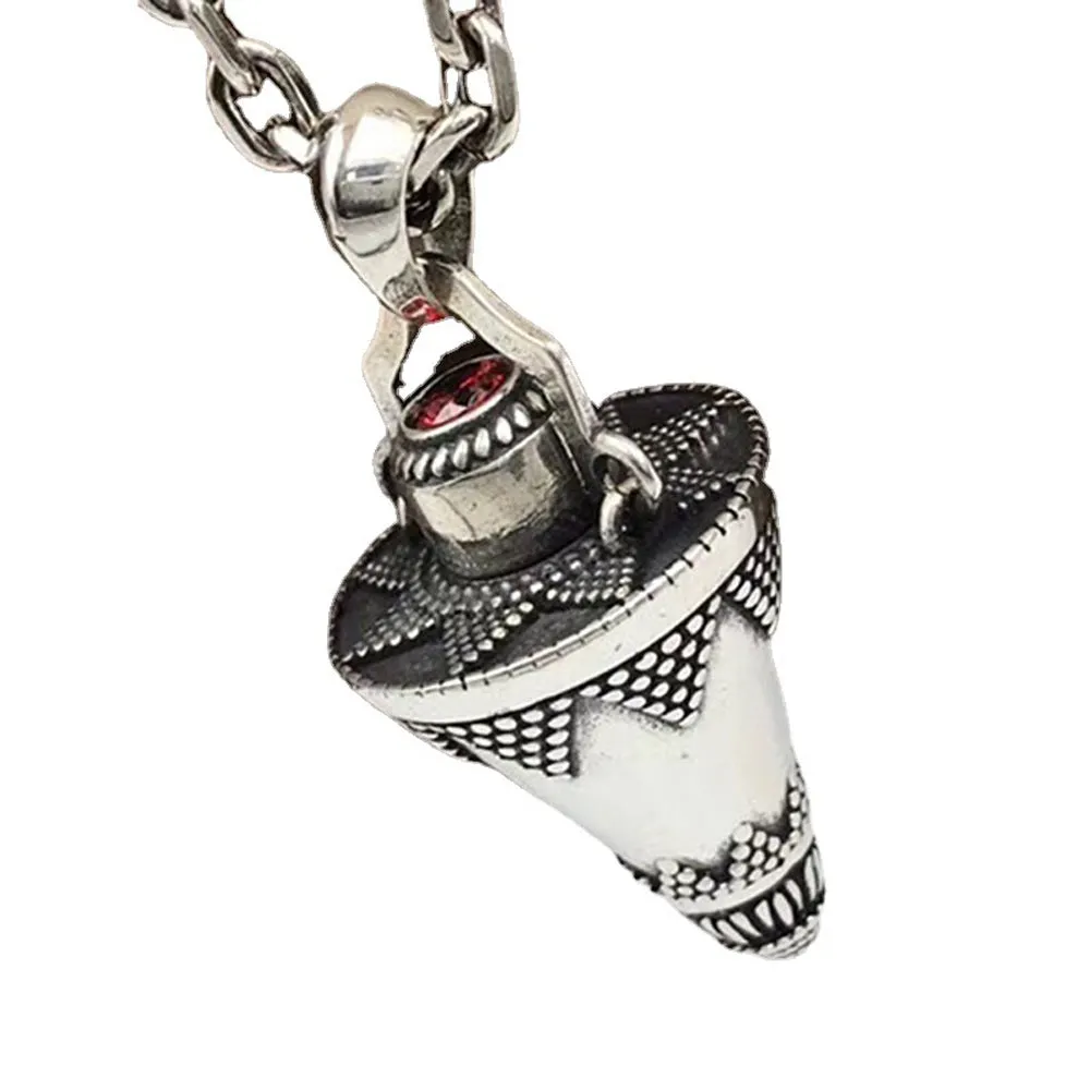 Real Solid 925 Sterling Silver Necklace Pendant Jewelry Cone Sun Amulet HipHop Rock 26"