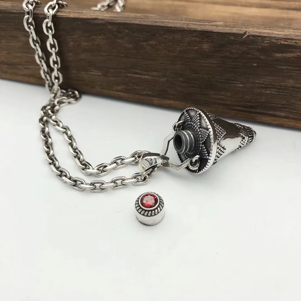 Real Solid 925 Sterling Silver Necklace Pendant Jewelry Cone Sun Amulet HipHop Rock 26"