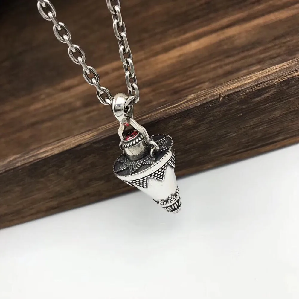Real Solid 925 Sterling Silver Necklace Pendant Jewelry Cone Sun Amulet HipHop Rock 26"