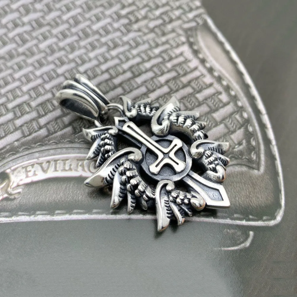 Real Solid 925 Sterling Silver Necklace Pendant Jewelry Cross Amulet Flame 22"