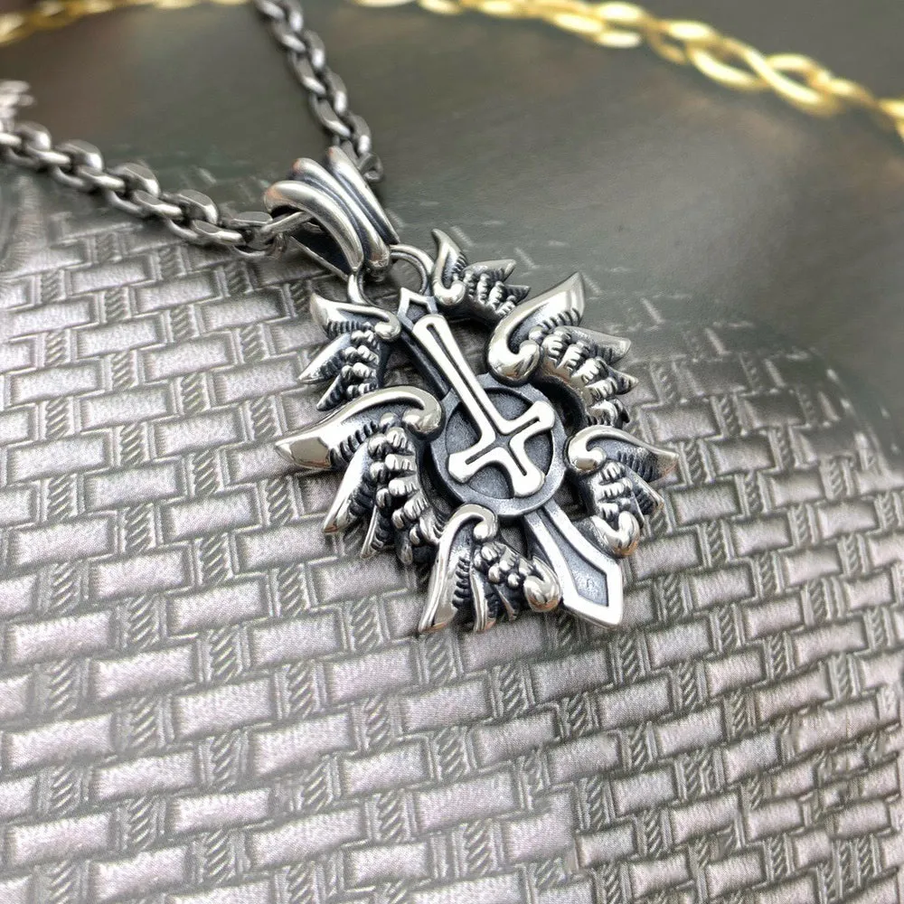 Real Solid 925 Sterling Silver Necklace Pendant Jewelry Cross Amulet Flame 22"