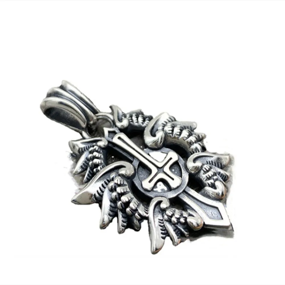 Real Solid 925 Sterling Silver Necklace Pendant Jewelry Cross Amulet Flame 22"