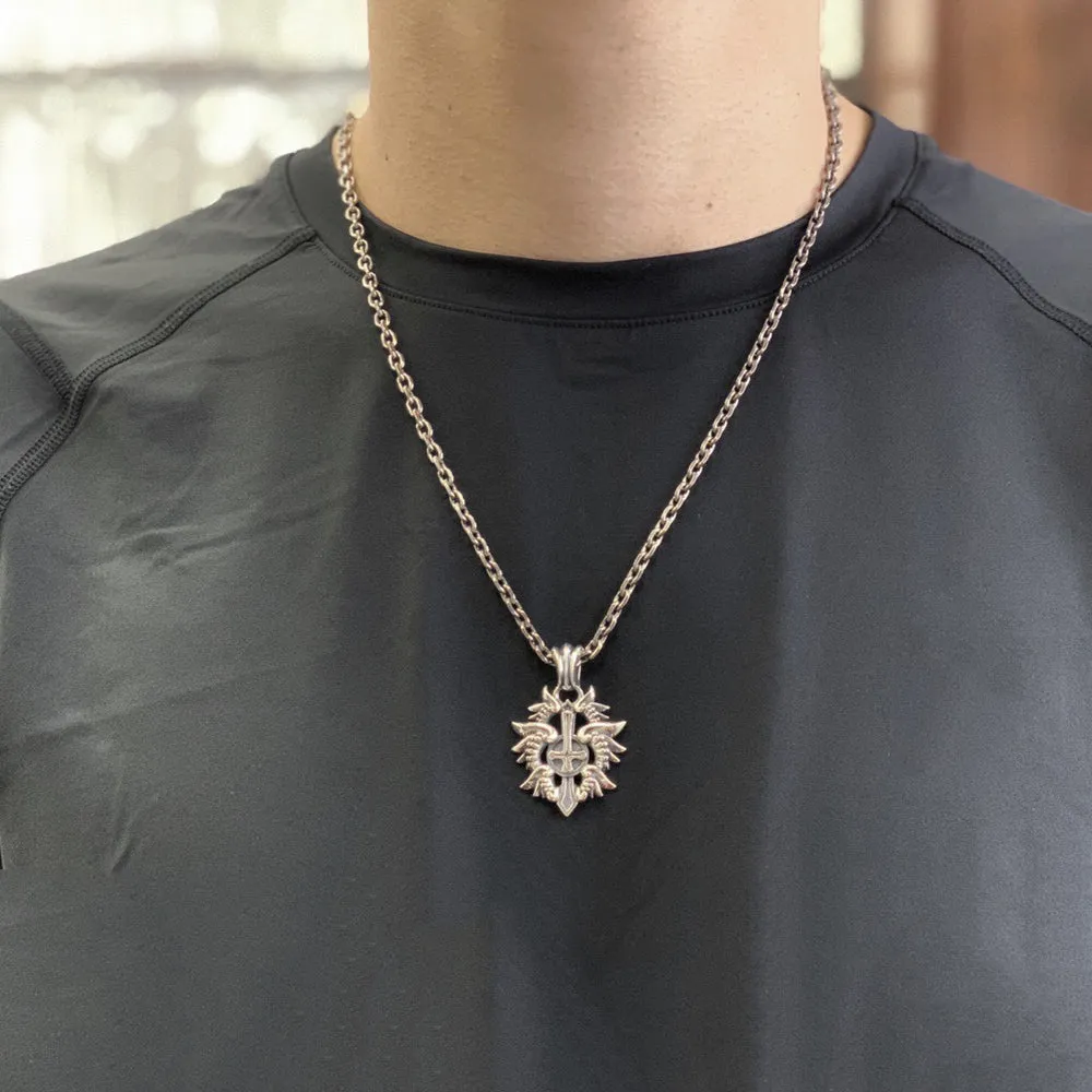 Real Solid 925 Sterling Silver Necklace Pendant Jewelry Cross Amulet Flame 22"