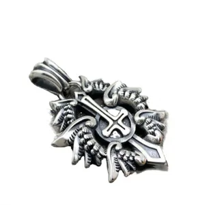 Real Solid 925 Sterling Silver Necklace Pendant Jewelry Cross Amulet Flame 22"