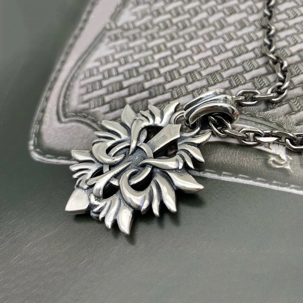Real Solid 925 Sterling Silver Necklace Pendant Jewelry Cross Amulet Flame 22"