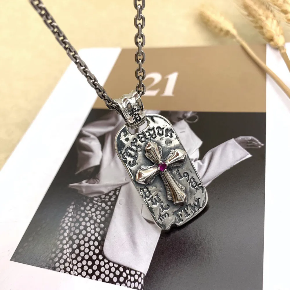 Real Solid 925 Sterling Silver Necklace Pendant Jewelry Cross Amulet Totem 24"