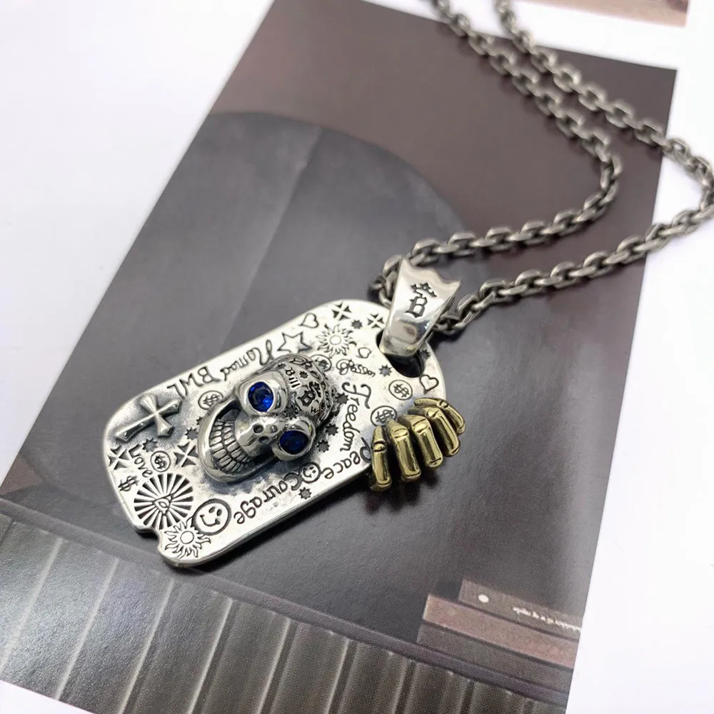 Real Solid 925 Sterling Silver Necklace Pendant Jewelry Cross Skull Graffiti Totem 22"