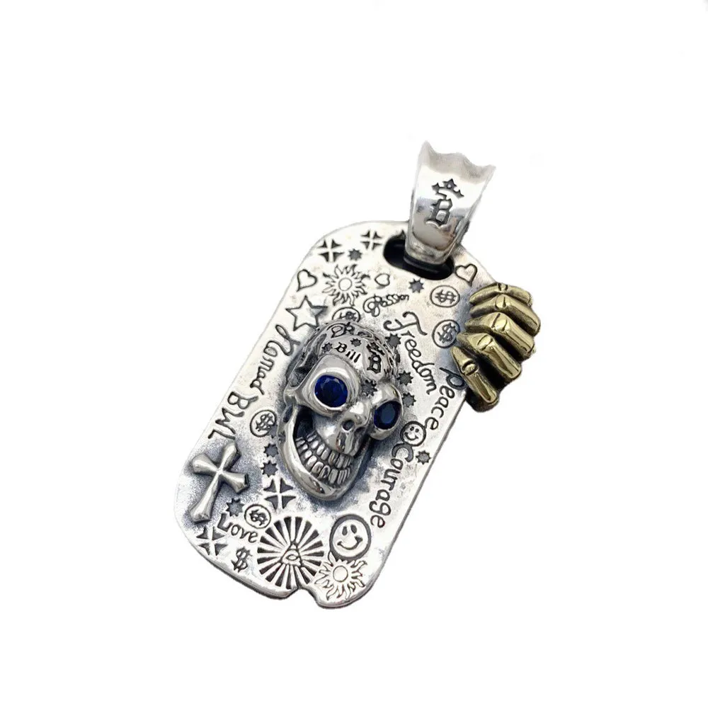 Real Solid 925 Sterling Silver Necklace Pendant Jewelry Cross Skull Graffiti Totem 22"