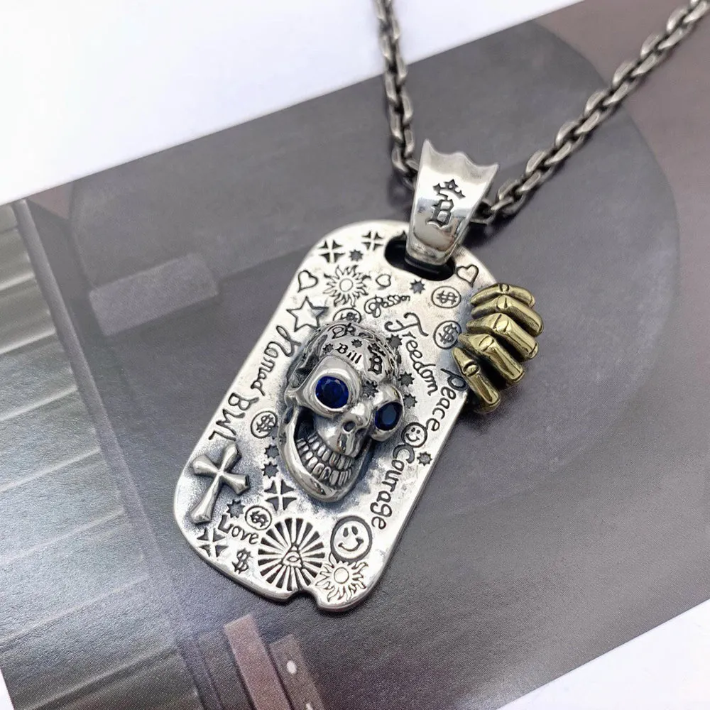 Real Solid 925 Sterling Silver Necklace Pendant Jewelry Cross Skull Graffiti Totem 22"