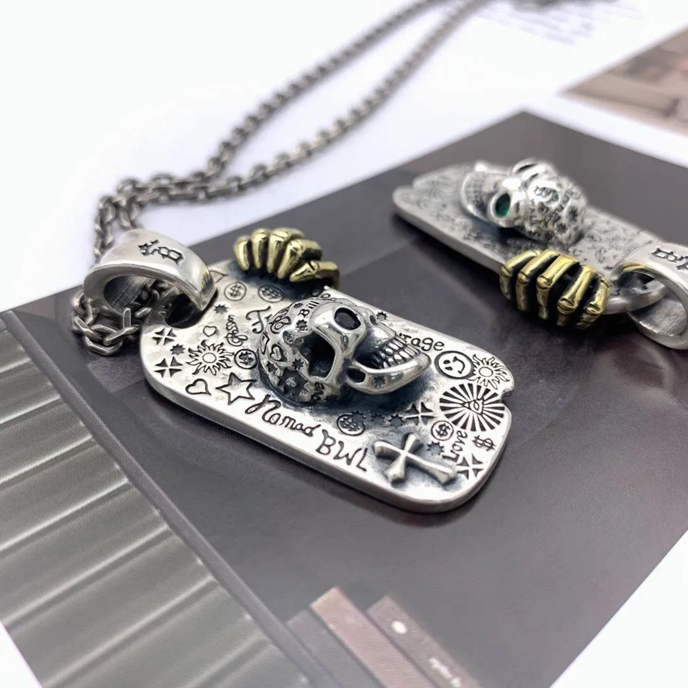 Real Solid 925 Sterling Silver Necklace Pendant Jewelry Cross Skull Graffiti Totem 22"
