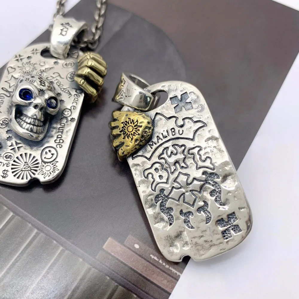 Real Solid 925 Sterling Silver Necklace Pendant Jewelry Cross Skull Graffiti Totem 22"