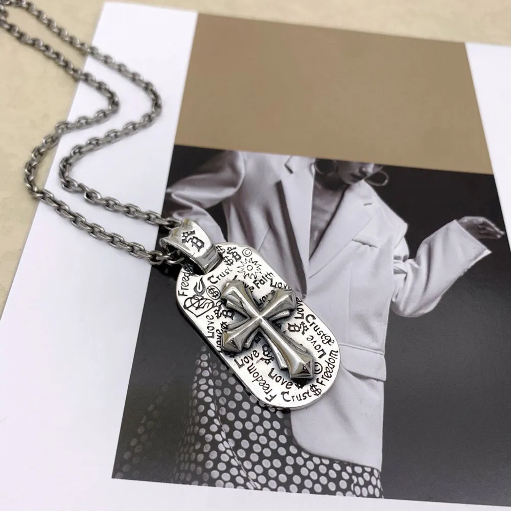 Real Solid 925 Sterling Silver Necklace Pendant Jewelry Cross Sun Amulet HipHop Rock 24"