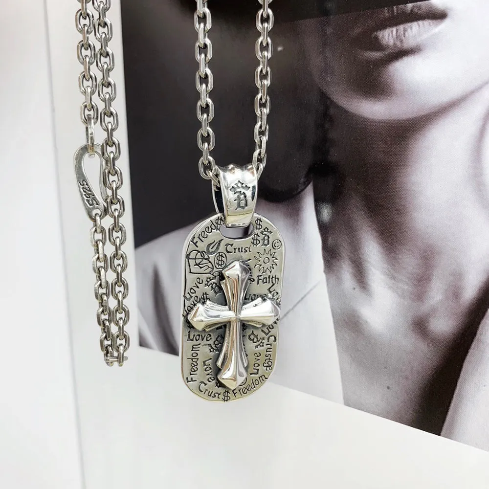 Real Solid 925 Sterling Silver Necklace Pendant Jewelry Cross Sun Amulet HipHop Rock 24"