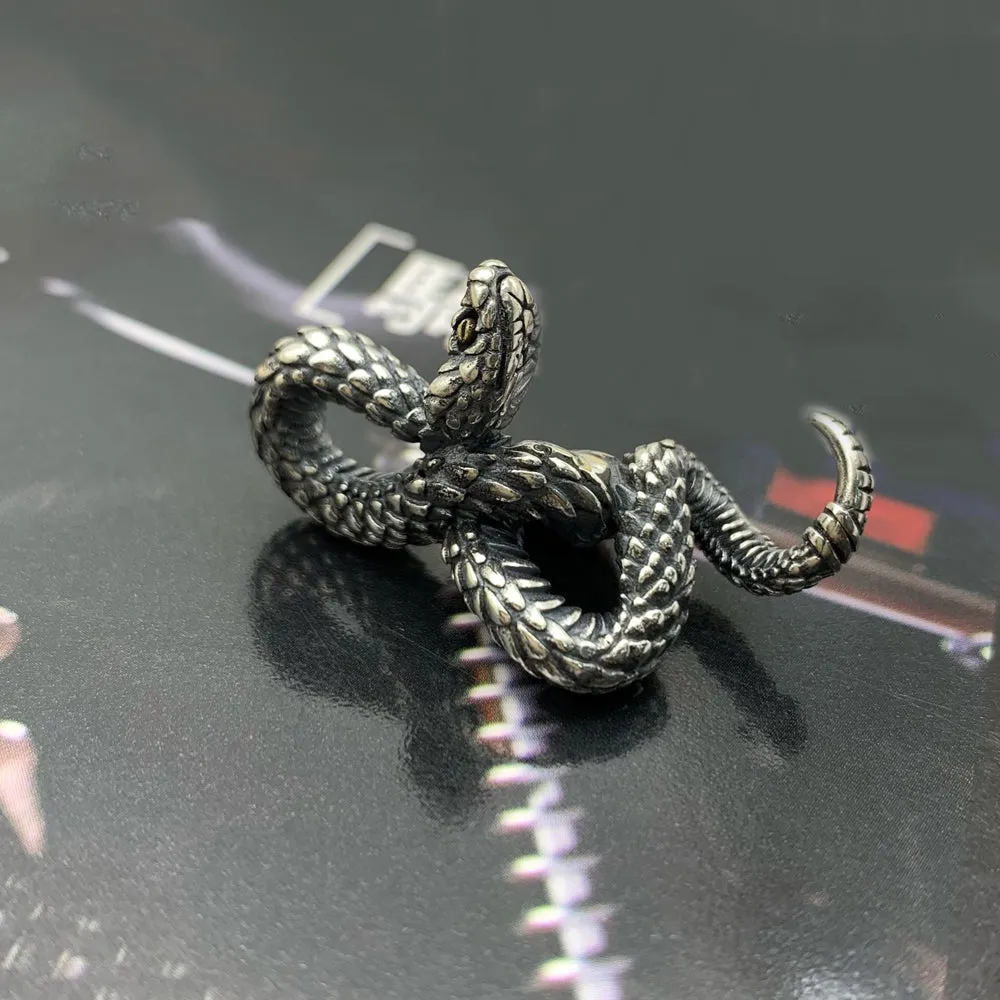 Real Solid 925 Sterling Silver Necklace Pendant Jewelry Snake King Amulet HipHop Rock 24"