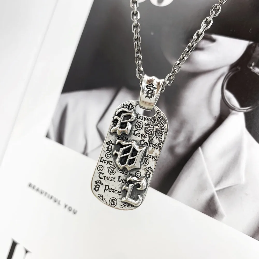 Real Solid 925 Sterling Silver Necklace Pendant Jewelry Sun Amulet Totem Letter 24"