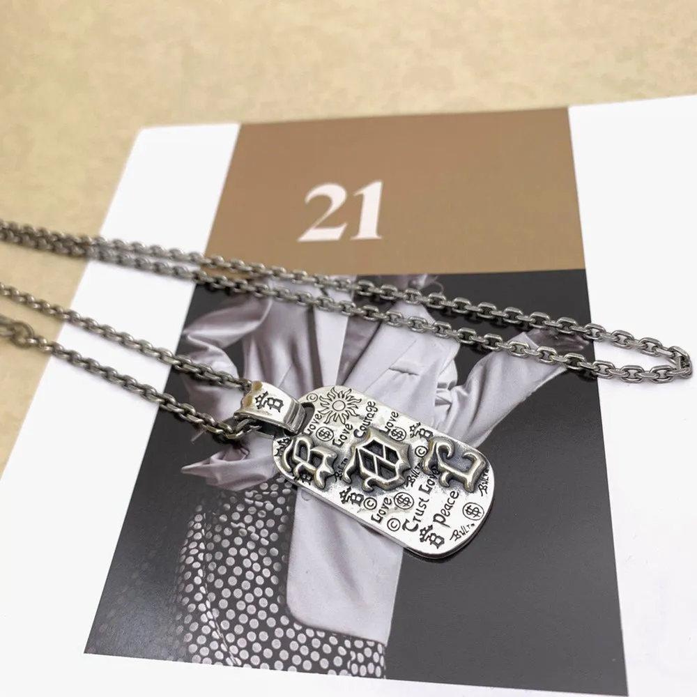 Real Solid 925 Sterling Silver Necklace Pendant Jewelry Sun Amulet Totem Letter 24"