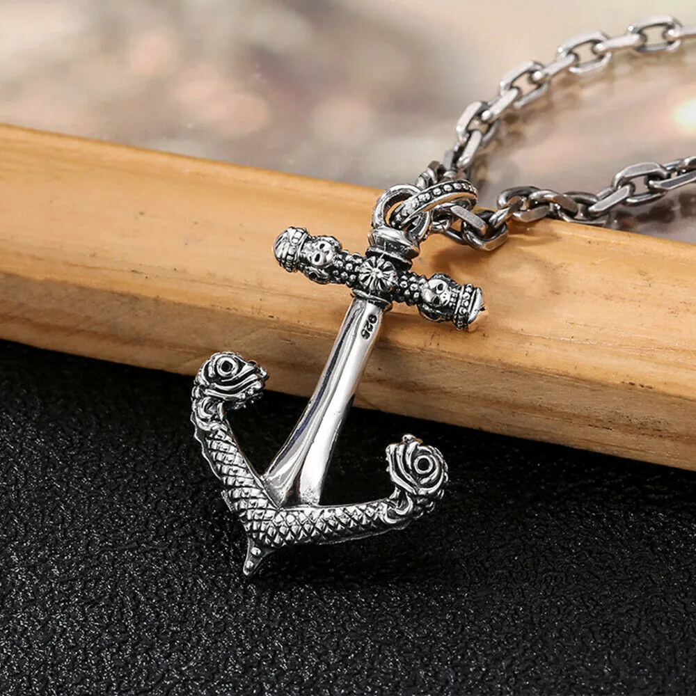 Real Solid 925 Sterling Silver Pendants Anchor Skull Cross Hiphop Jewelry