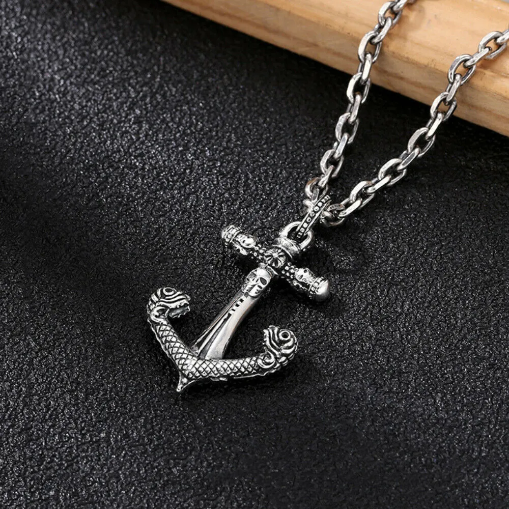 Real Solid 925 Sterling Silver Pendants Anchor Skull Cross Hiphop Jewelry