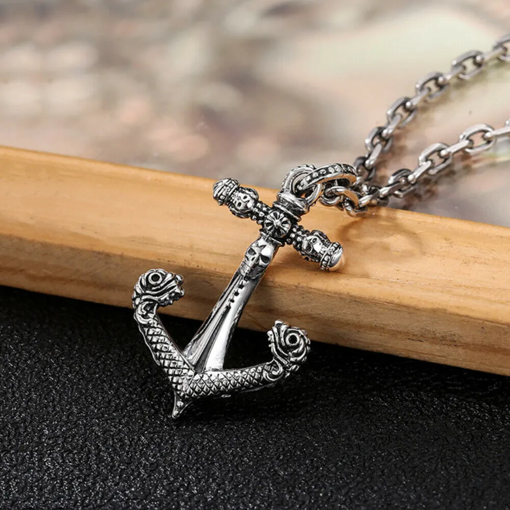 Real Solid 925 Sterling Silver Pendants Anchor Skull Cross Hiphop Jewelry