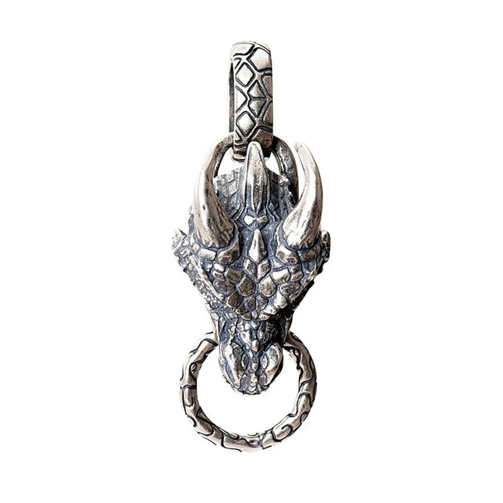 Real Solid 925 Sterling Silver Pendants Animals Dragon Head Gothic Punk Jewelry