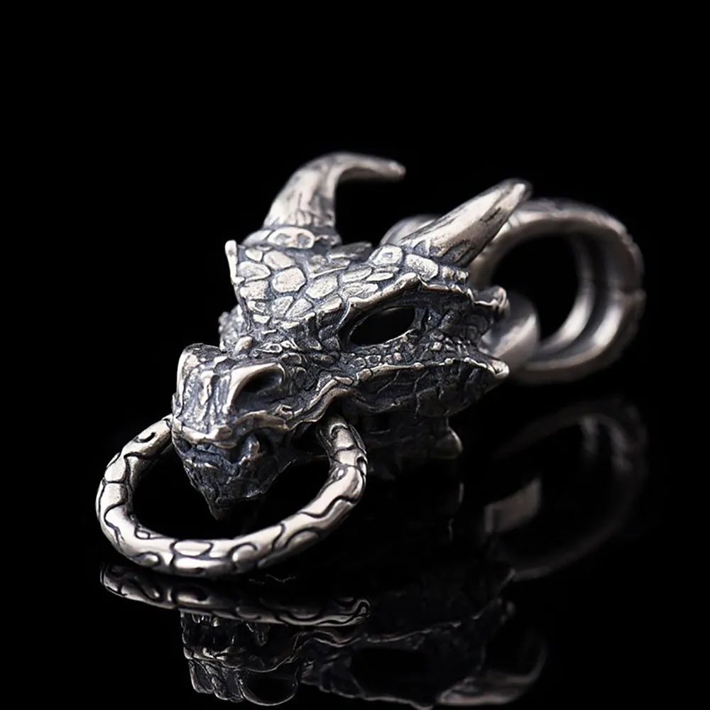Real Solid 925 Sterling Silver Pendants Animals Dragon Head Gothic Punk Jewelry
