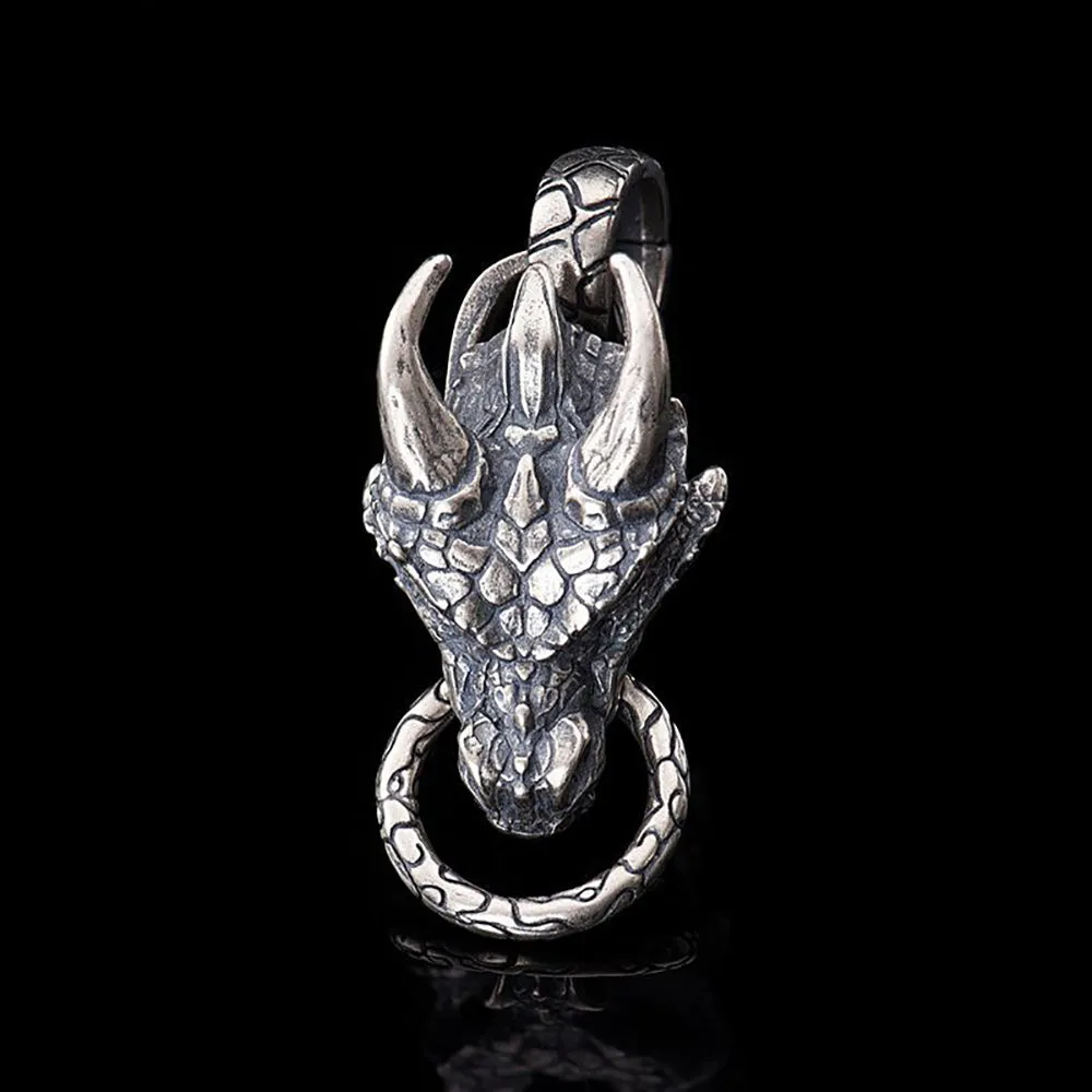 Real Solid 925 Sterling Silver Pendants Animals Dragon Head Gothic Punk Jewelry