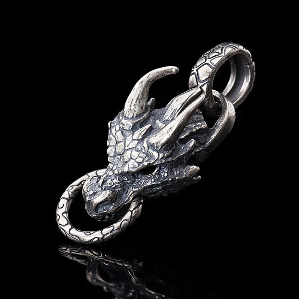Real Solid 925 Sterling Silver Pendants Animals Dragon Head Gothic Punk Jewelry