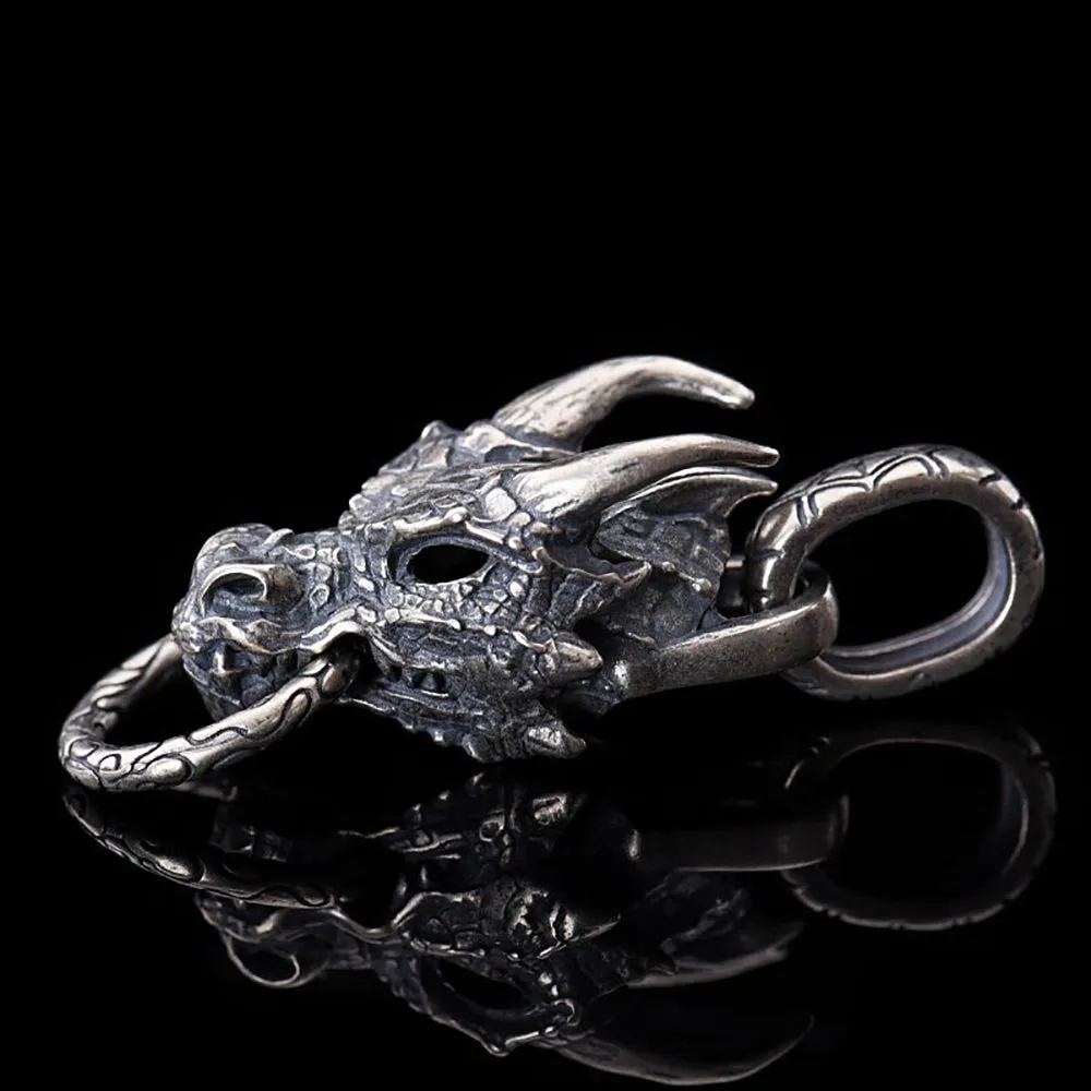Real Solid 925 Sterling Silver Pendants Animals Dragon Head Gothic Punk Jewelry