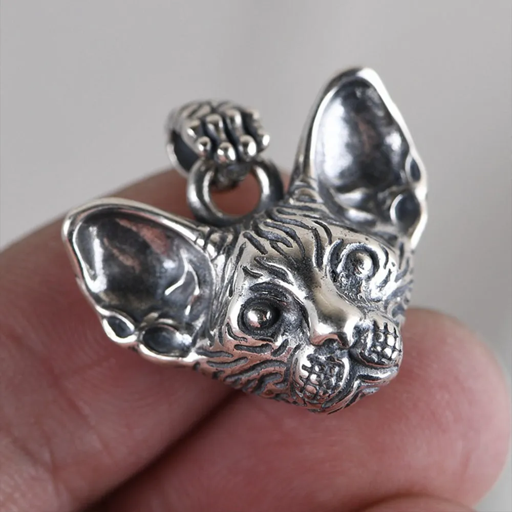 Real Solid 925 Sterling Silver Pendants Beerus Cat Leopard Animal Men Fashion Jewelry
