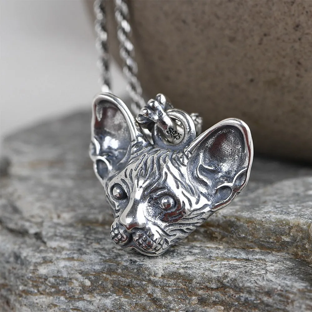 Real Solid 925 Sterling Silver Pendants Beerus Cat Leopard Animal Men Fashion Jewelry