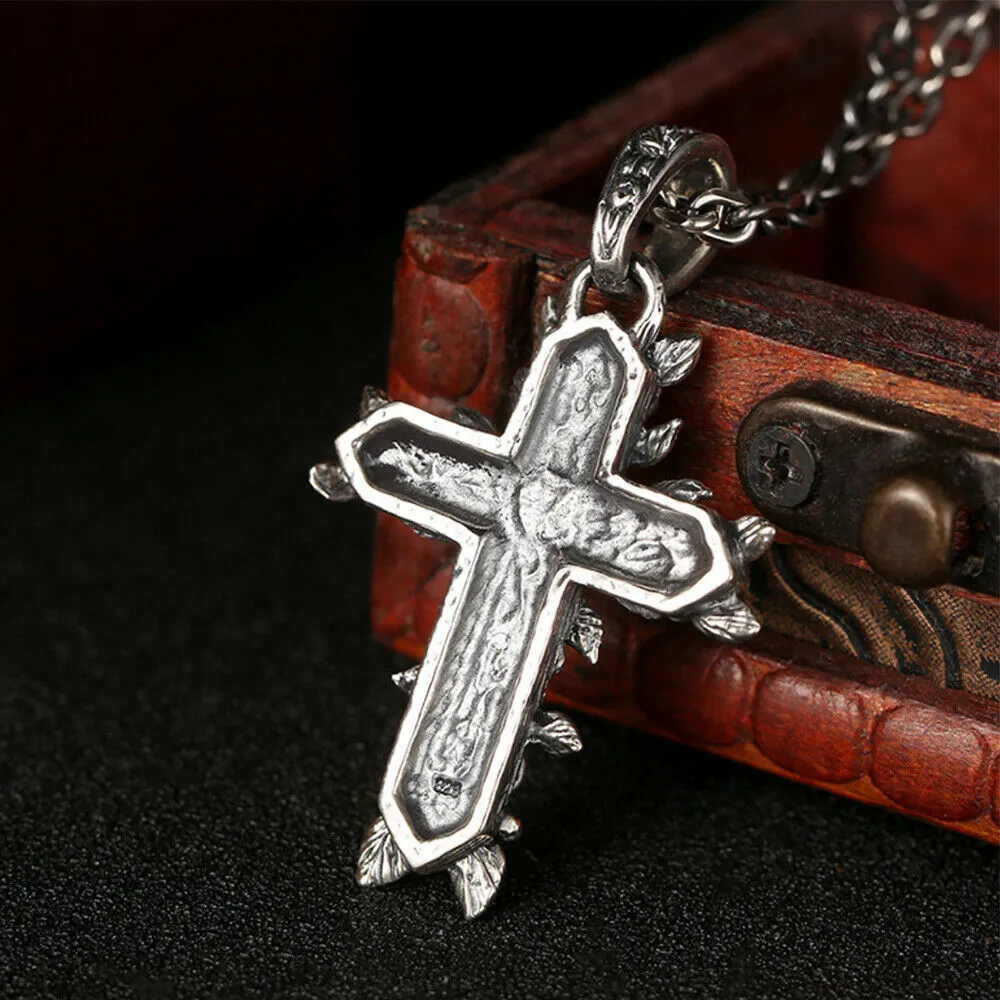 Real Solid 925 Sterling Silver Pendants Cross Flower Leaf  Men Fashion Jewelry
