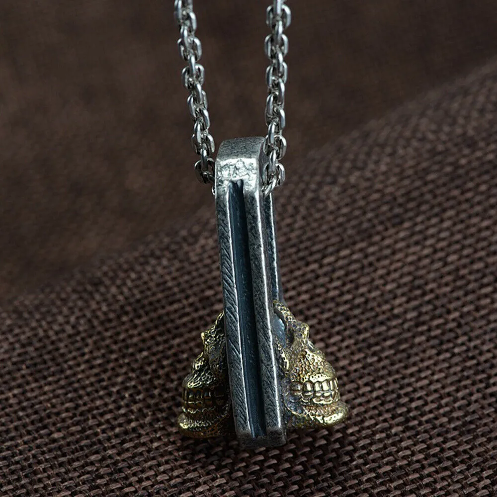 Real Solid 925 Sterling Silver Pendants Double Sided Skull Men Hiphop Jewelry