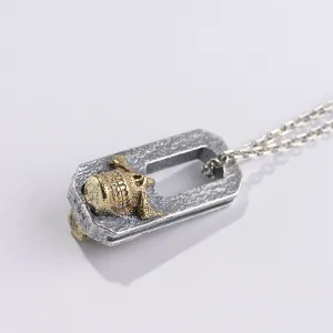 Real Solid 925 Sterling Silver Pendants Double Sided Skull Men Hiphop Jewelry