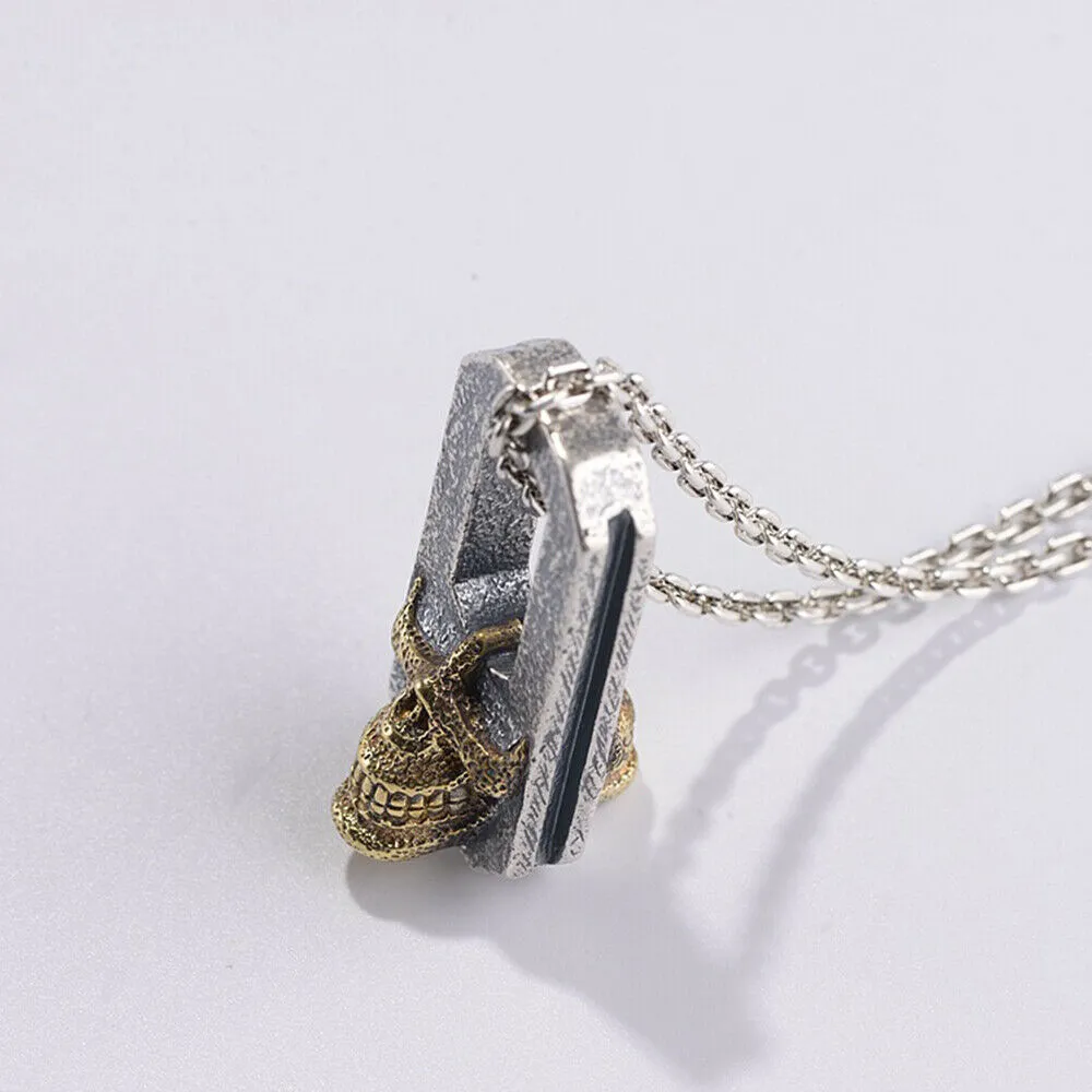 Real Solid 925 Sterling Silver Pendants Double Sided Skull Men Hiphop Jewelry