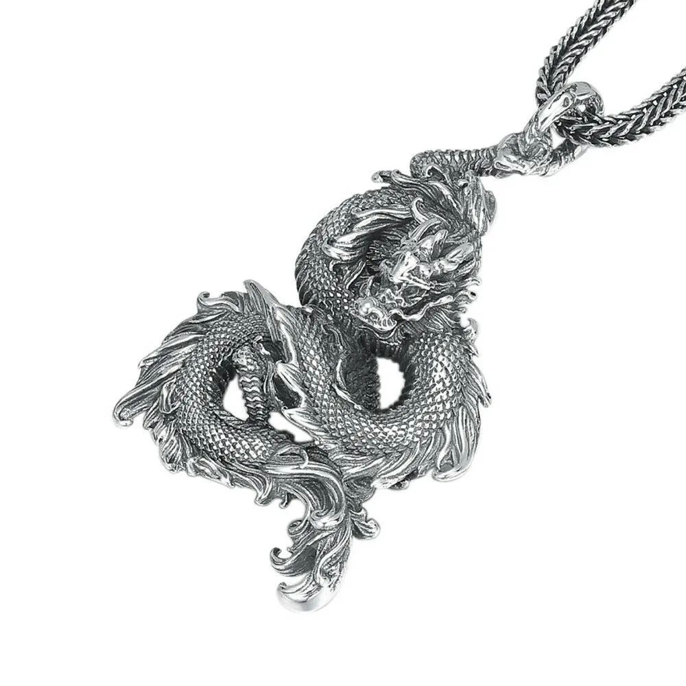 Real Solid 925 Sterling Silver Pendants Dragon Animal Men Fashion Jewelry