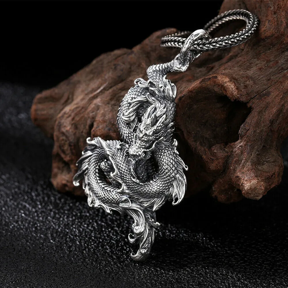 Real Solid 925 Sterling Silver Pendants Dragon Animal Men Fashion Jewelry