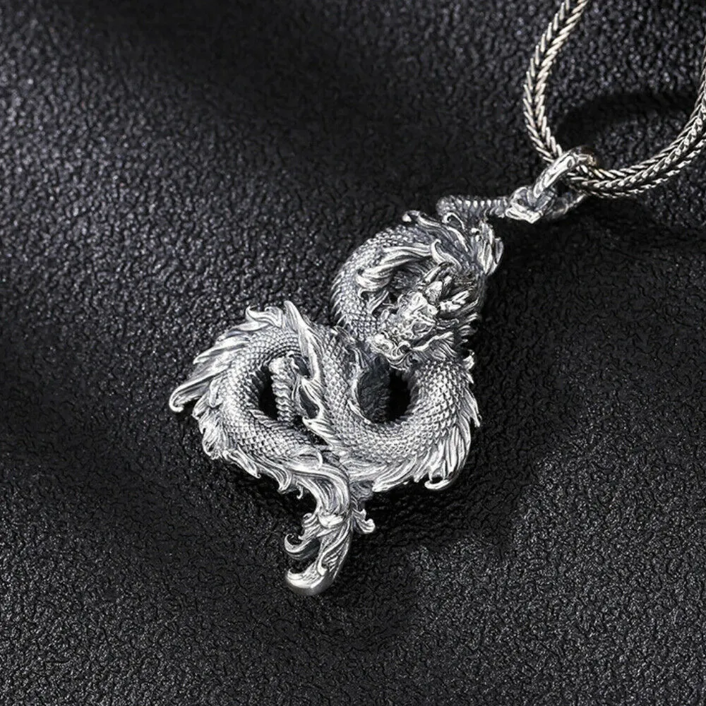 Real Solid 925 Sterling Silver Pendants Dragon Animal Men Fashion Jewelry