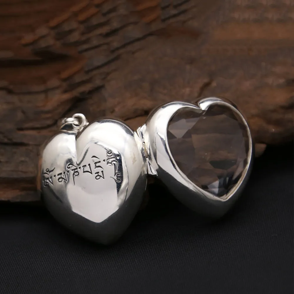 Real Solid 925 Sterling Silver Pendants Heart Box Can Open Om Mani Padme Hum Fashion Jewelry