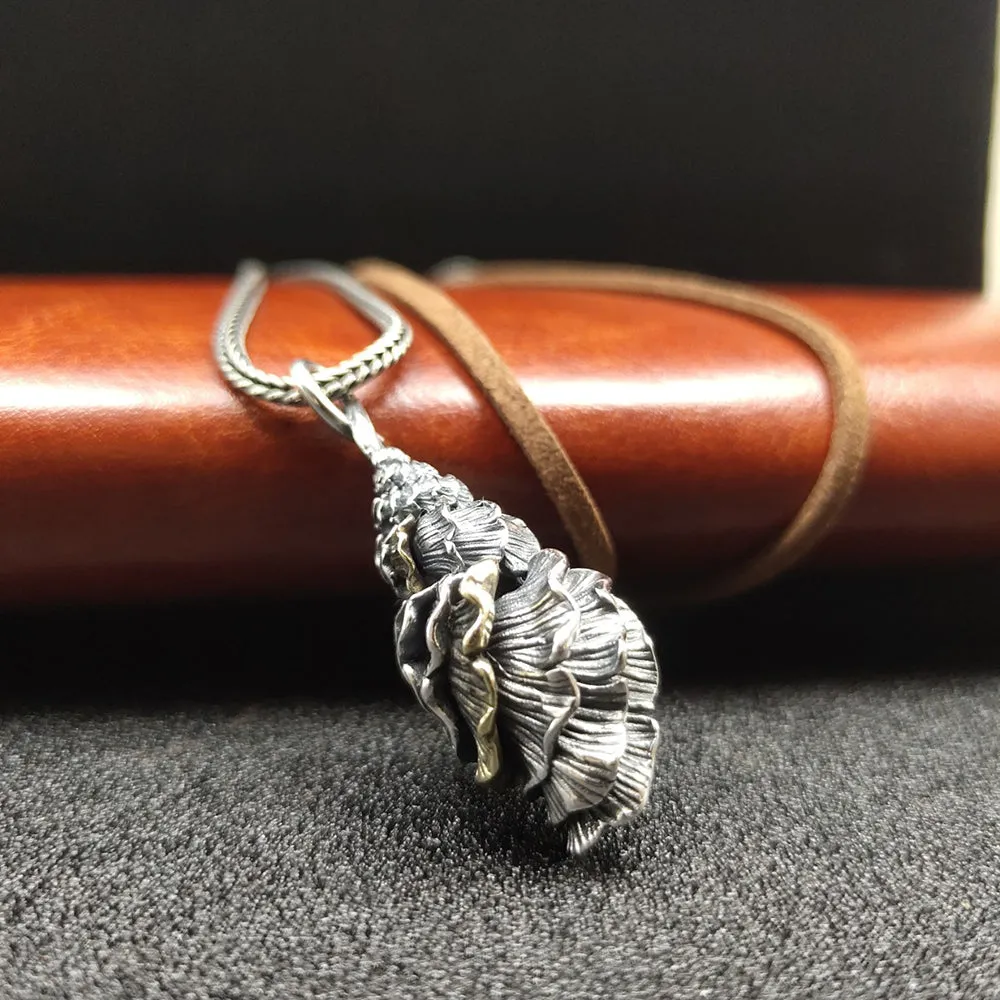 Real Solid 925 Sterling Silver Pendants Sea Snail Beach Fashion Punk Jewelry