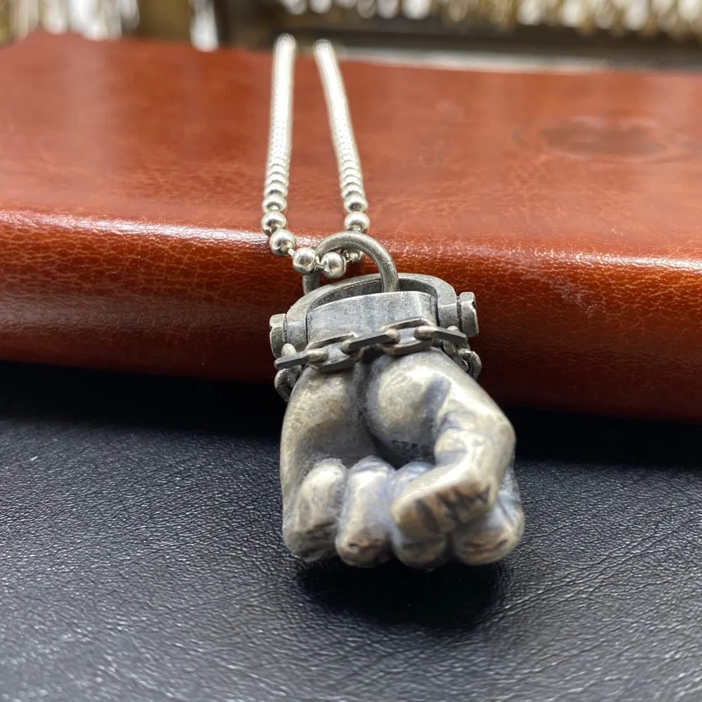 Real Solid 925 Sterling Silver Pendants Strength Fist Sports Chain Punk Gothic Jewelry