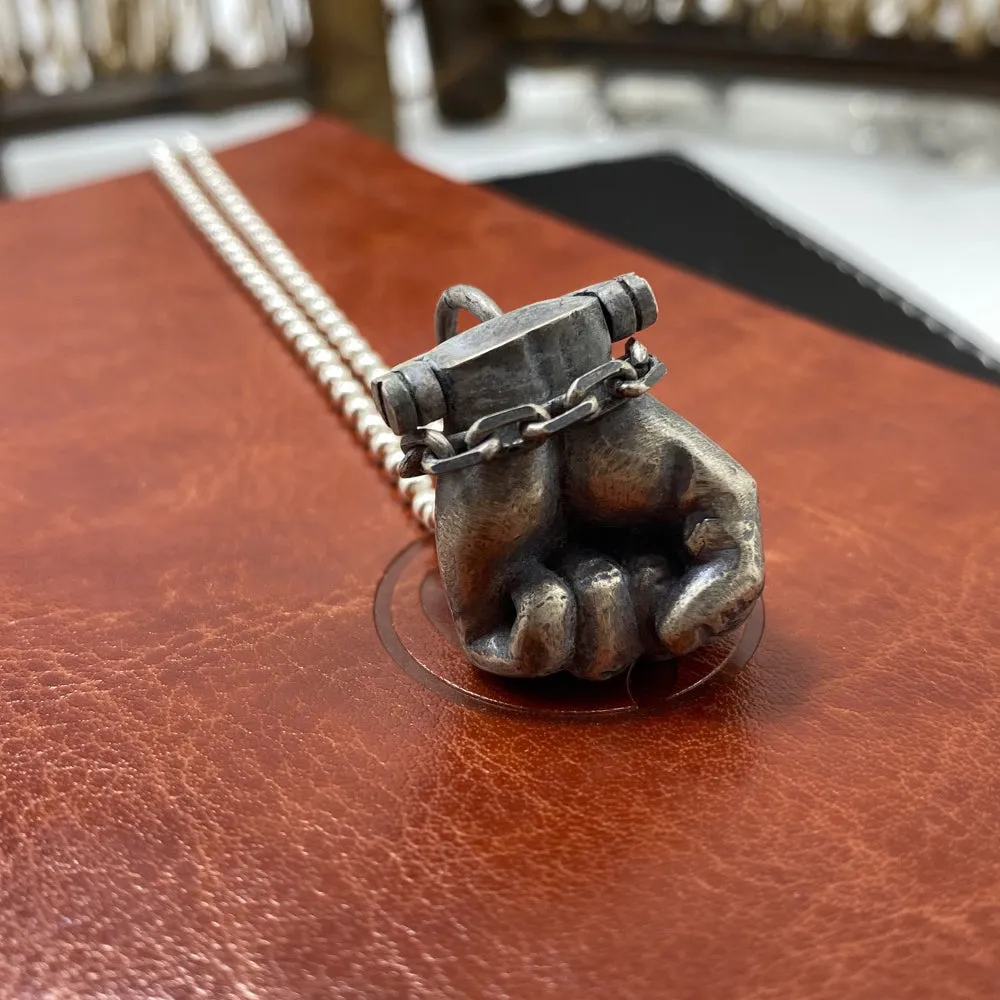 Real Solid 925 Sterling Silver Pendants Strength Fist Sports Chain Punk Gothic Jewelry