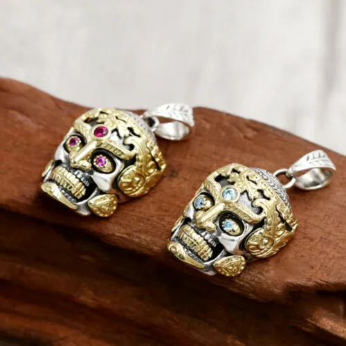 Real Solid 925 Sterling Silver Pendants Sugar Skull Hip Hop Hippie Gothic Goth