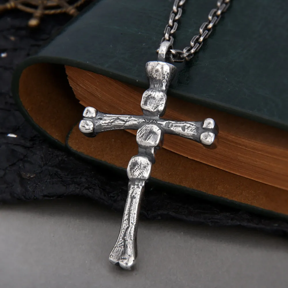 Real Solid 925 Sterling Silver Pendants Three Skulls Cross Gothic Punk Jewelry