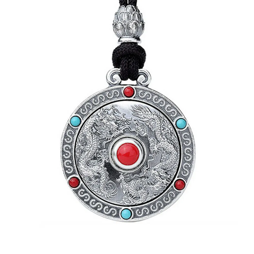 Real Solid 999 Fine Silver Pendants Dragon Om Mani Padme Hum Rotation Amulet Fashion Jewelry