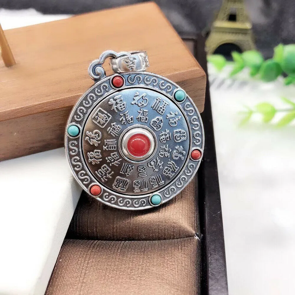 Real Solid 999 Fine Silver Pendants Dragon Om Mani Padme Hum Rotation Amulet Fashion Jewelry
