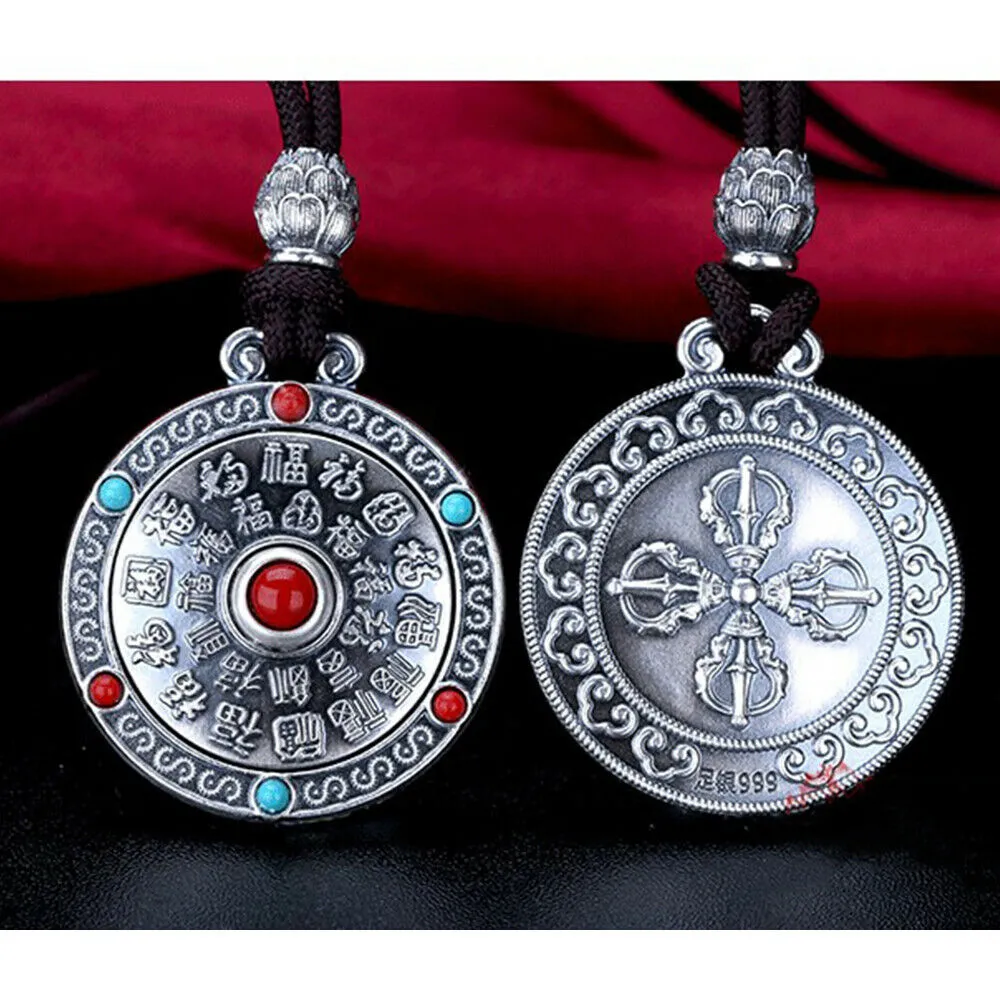 Real Solid 999 Fine Silver Pendants Dragon Om Mani Padme Hum Rotation Amulet Fashion Jewelry