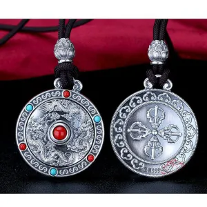Real Solid 999 Fine Silver Pendants Dragon Om Mani Padme Hum Rotation Amulet Fashion Jewelry