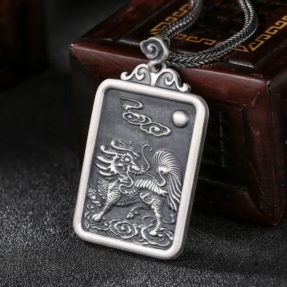 Real Solid 999 Sterling Silver Pendants Animal kirin Auspicious Cloud Fashion Jewelry