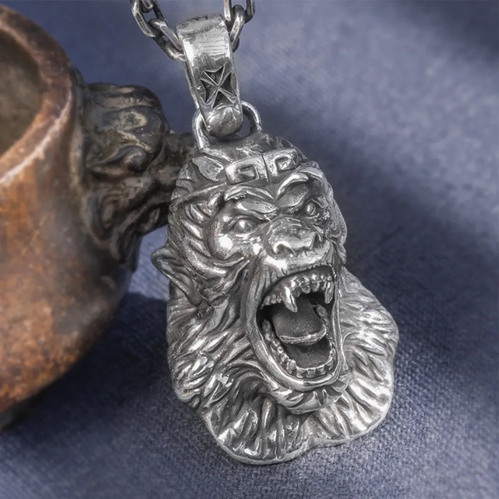 Real Solid 999 Sterling Silver Pendants  Animal Monkey Auspicious Cloud Jewelry