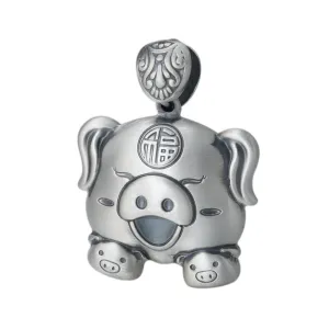 Real Solid 999 Sterling Silver Pendants Animal Pig Lucky Fashion Jewelry